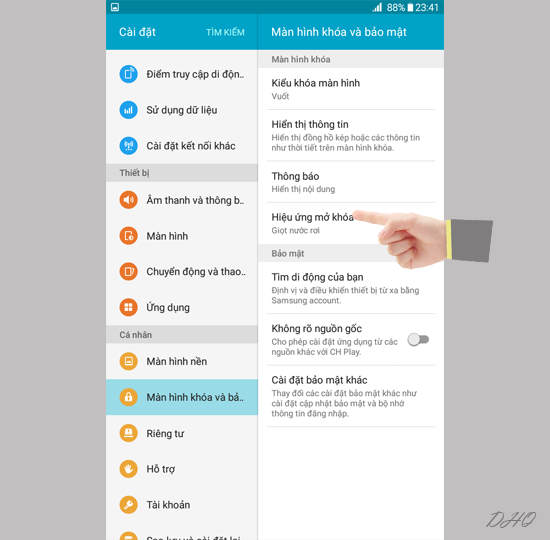 Chọn hiệu ứng mở khóa